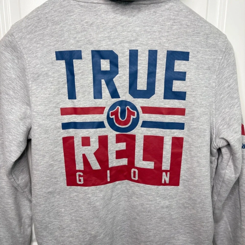 True Religion Gray Graphic Zip Up Hoodie Sweatshirt Mens Size M Y2K Steetwear